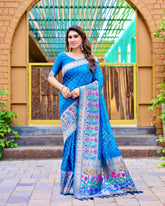 Charming Bandhej Paithani Sky Blue Color Silk Saree